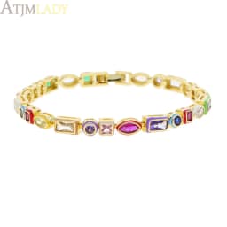 2025 New Fashion Gold Color Colorful Rainbow Bracelet 5A Cubic Zirconia CZ Enamel Geometric Tennis Chain Bangle Women Jewelry