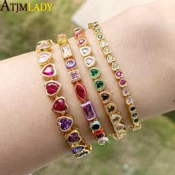 2025 New Fashion Gold Color Colorful Rainbow Bracelet 5A Cubic Zirconia CZ Enamel Geometric Tennis Chain Bangle Women Jewelry