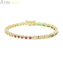2025 New Fashion Gold Color Colorful Rainbow Bracelet 5A Cubic Zirconia CZ Enamel Geometric Tennis Chain Bangle Women Jewelry