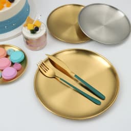 14/17/20/23cm Round Plate Silver Dessert Plate Fruit Dish Barbecue Plate Bone Spitting Dish Stainless Steel Tray Tableware Gold