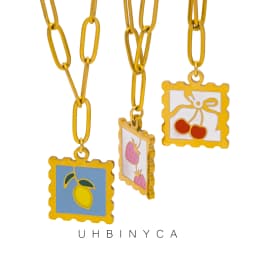 316L Stainless Steel Necklace - Whimsical Cherry Strawberry Charm Pendant, 17mm Square Hypoallergenic Dainty Jewelry for Women