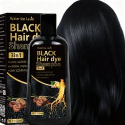 Black Hair Dye Shampoo 3in1 with Ginger & Biotin - Long Lasting Color & Gray Coverage for Vibrant Hair