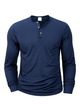New Men's Henley T-shirts Long Sleeve Basic Casual Band Collar T Shirts Comfortable Soft Pullover Tops Male Tee