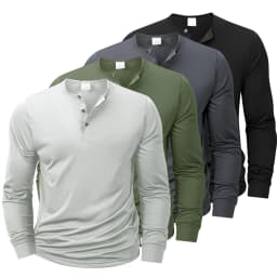 New Men's Henley T-shirts Long Sleeve Basic Casual Band Collar T Shirts Comfortable Soft Pullover Tops Male Tee