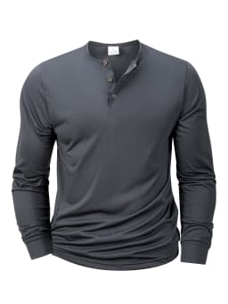 New Men's Henley T-shirts Long Sleeve Basic Casual Band Collar T Shirts Comfortable Soft Pullover Tops Male Tee