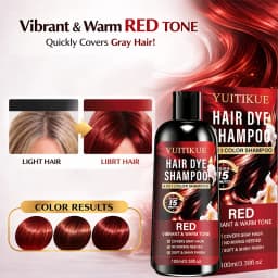 100ml Red 4IN1 Hair Color Shampoo 15 Mins Fast Dye Cover Grey Hair Salon Shine Effect No Mix Needed Warm Vibrant Red Tone