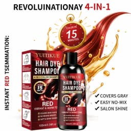 100ml Red 4IN1 Hair Color Shampoo 15 Mins Fast Dye Cover Grey Hair Salon Shine Effect No Mix Needed Warm Vibrant Red Tone