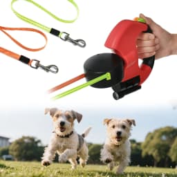 3m Double-Ended Dog Leash Auto Retractable Traction Rope 360 Degree Dual Head Walking Nylon Leashes with Flashlight Poop Bag Box