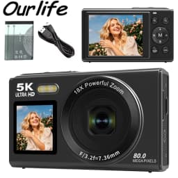 Ourlife Digital Camera 5K 80MP 18X Digital Zoom Dual IPS Screen Camera WIFI Cam Vintage Vlog Video Recorder for Photography