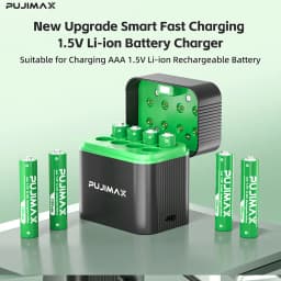 PUJIMAX 1.5V AAA 1100mWh Rechargeable Lithium-ion Battery With Smart Battery Charger SET Batteries Individually Available