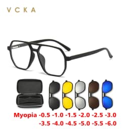 VCKA Big Frame Polarized Myopia Sunglasses 6 in 1 Prescription Magnetic Clip Men Women Glasses Custom Optical Eyewear -0.5 To-10