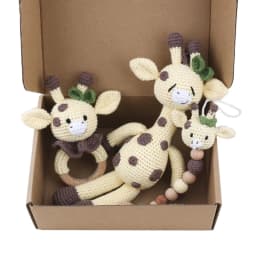 1 Set Baby Stuffed Animal Doll kawaii Panda Plush Toys+Crochet Rattle+Hair Brush+Newborn Swaddle Wrap Baby Birth Shower Gift Box