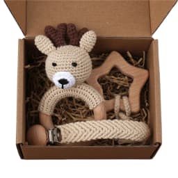 1 Set Baby Stuffed Animal Doll kawaii Panda Plush Toys+Crochet Rattle+Hair Brush+Newborn Swaddle Wrap Baby Birth Shower Gift Box