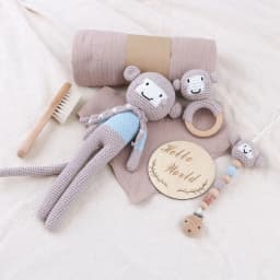 1 Set Baby Stuffed Animal Doll kawaii Panda Plush Toys+Crochet Rattle+Hair Brush+Newborn Swaddle Wrap Baby Birth Shower Gift Box