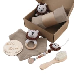 1 Set Baby Stuffed Animal Doll kawaii Panda Plush Toys+Crochet Rattle+Hair Brush+Newborn Swaddle Wrap Baby Birth Shower Gift Box