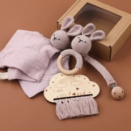 1 Set Baby Stuffed Animal Doll kawaii Panda Plush Toys+Crochet Rattle+Hair Brush+Newborn Swaddle Wrap Baby Birth Shower Gift Box