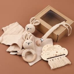 1 Set Baby Stuffed Animal Doll kawaii Panda Plush Toys+Crochet Rattle+Hair Brush+Newborn Swaddle Wrap Baby Birth Shower Gift Box