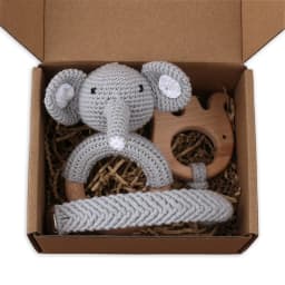1 Set Baby Stuffed Animal Doll kawaii Panda Plush Toys+Crochet Rattle+Hair Brush+Newborn Swaddle Wrap Baby Birth Shower Gift Box