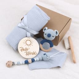1 Set Baby Stuffed Animal Doll kawaii Panda Plush Toys+Crochet Rattle+Hair Brush+Newborn Swaddle Wrap Baby Birth Shower Gift Box
