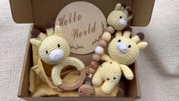 1 Set Baby Stuffed Animal Doll kawaii Panda Plush Toys+Crochet Rattle+Hair Brush+Newborn Swaddle Wrap Baby Birth Shower Gift Box