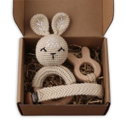 1 Set Baby Stuffed Animal Doll kawaii Panda Plush Toys+Crochet Rattle+Hair Brush+Newborn Swaddle Wrap Baby Birth Shower Gift Box