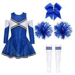 Girl Cheerleader Costume Children's Cheer Dance Outfits Sequins Cheerlead Dress + Hand Flowers Teamwear Suit Kids Dancewear Set