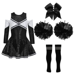 Girl Cheerleader Costume Children's Cheer Dance Outfits Sequins Cheerlead Dress + Hand Flowers Teamwear Suit Kids Dancewear Set