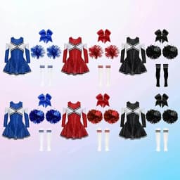 Girl Cheerleader Costume Children's Cheer Dance Outfits Sequins Cheerlead Dress + Hand Flowers Teamwear Suit Kids Dancewear Set