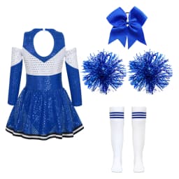 Girl Cheerleader Costume Children's Cheer Dance Outfits Sequins Cheerlead Dress + Hand Flowers Teamwear Suit Kids Dancewear Set