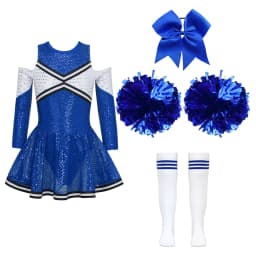 Girl Cheerleader Costume Children's Cheer Dance Outfits Sequins Cheerlead Dress + Hand Flowers Teamwear Suit Kids Dancewear Set