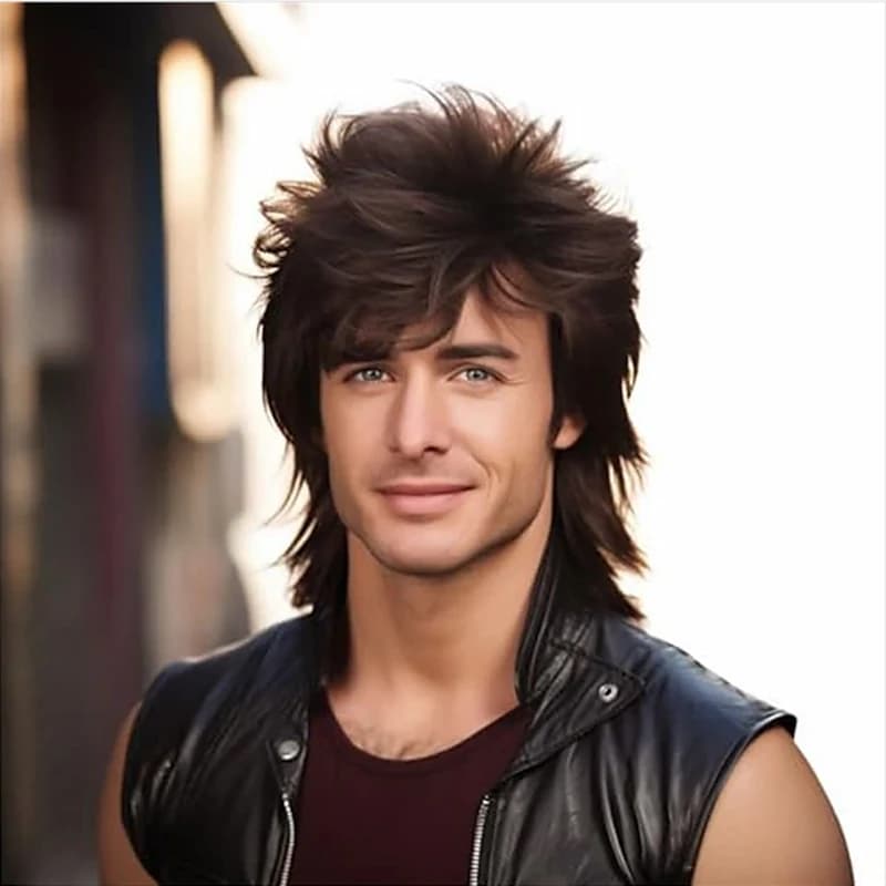HAIRJOY Synthetic Hair Mullet Wig Adult Funny Wigs for Men Pop Rock Wig Joe Dirt Wig for 70s 80s Wig Brown Synthetic Wigs