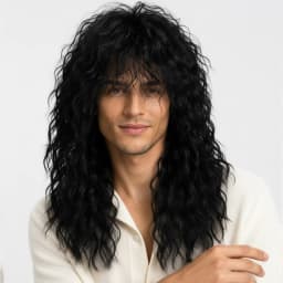 70S 80S Rock Punk Wig 22 Inch Men's Long Curly Synthetic Natural Look Halloween Cosplay Wig