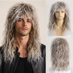 70S 80S Rock Punk Wig 22 Inch Men's Long Curly Synthetic Natural Look Halloween Cosplay Wig