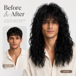 70S 80S Rock Punk Wig 22 Inch Men's Long Curly Synthetic Natural Look Halloween Cosplay Wig