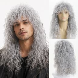 70S 80S Rock Punk Wig 22 Inch Men's Long Curly Synthetic Natural Look Halloween Cosplay Wig