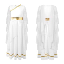 Kids Girls Roman Ancient Greek Godess Toga Costume Athena Cosplay Princess Robe Dress with Flowy Tulle Shawls Headwear Outfits