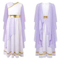 Kids Girls Roman Ancient Greek Godess Toga Costume Athena Cosplay Princess Robe Dress with Flowy Tulle Shawls Headwear Outfits