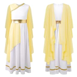 Kids Girls Roman Ancient Greek Godess Toga Costume Athena Cosplay Princess Robe Dress with Flowy Tulle Shawls Headwear Outfits