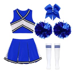 Kids Girls Cheerleader Costume Outfit Sequins Crop Top Pleated Skirt with Headwear Striped Socks School Cheerleader Uniform Suit