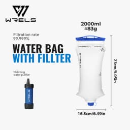 WRELS Water Collection Filtration Bag for Water Filtration System Survival Water Filter Straw Foldable BPA-Free Filtration Bag