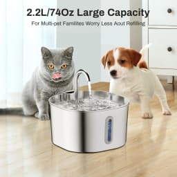 ZYfeeder 2.2L Stainless steel pet water fountain, artesian water fountain for cats, ultra-quiet water pump with filter
