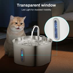 ZYfeeder 2.2L Stainless steel pet water fountain, artesian water fountain for cats, ultra-quiet water pump with filter