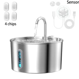 ZYfeeder 2.2L Stainless steel pet water fountain, artesian water fountain for cats, ultra-quiet water pump with filter