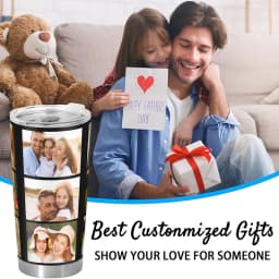Personalized Coffee Tumbler with Pictures Text, 20oz Custom Insulated Stainless Steel Tumbler, Customized Birthday Gift
