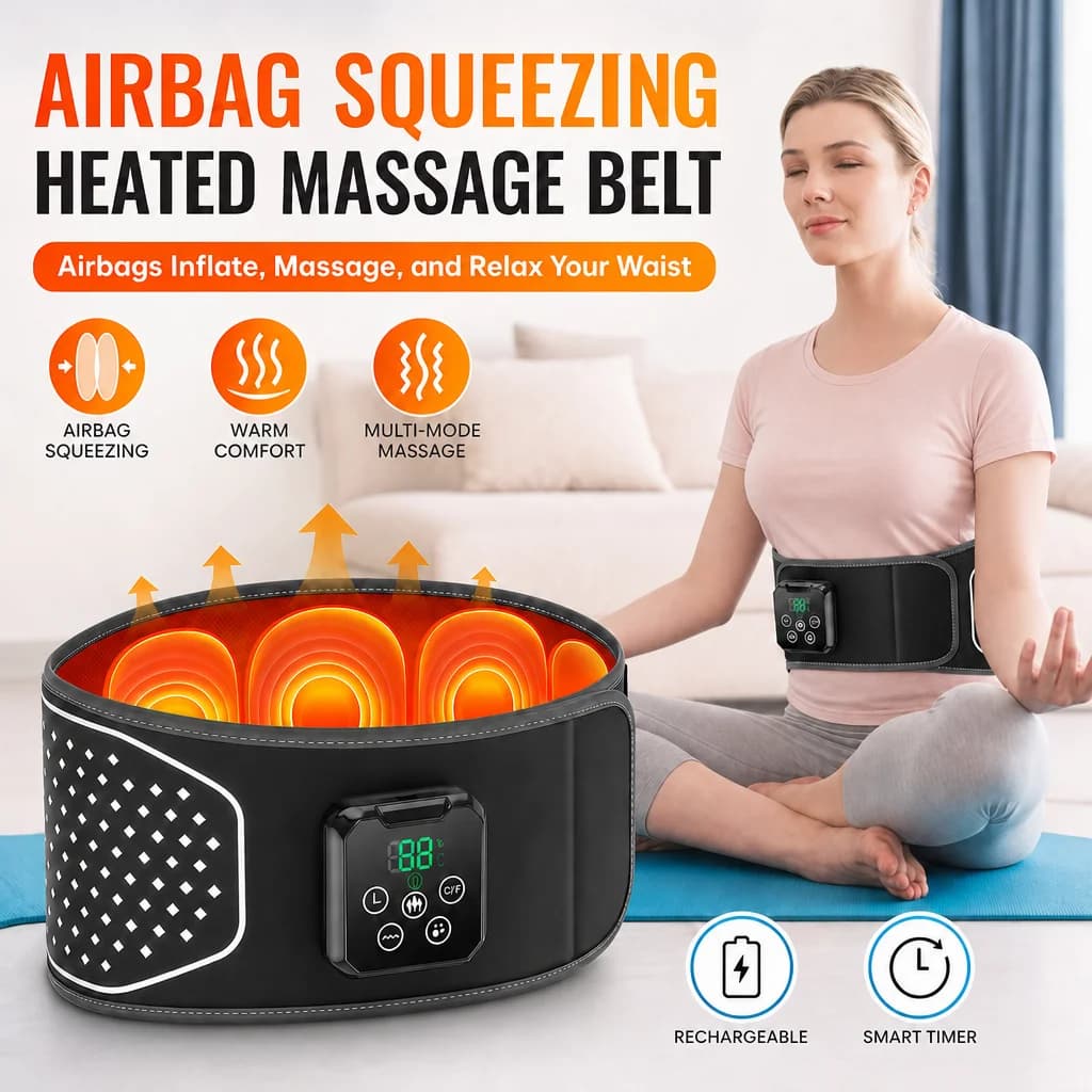 Smart Air Pressure Heating Massage Waist Belt,Cordless Airbag Squeeze Support,Vibration Massager,Lumbar Back Brace,Muscle Relax