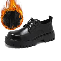 STRONGSHEN Men's Low Top British Leather Shoes Big Head Warm Fur Thick Bottom Non Slip Work Shoes Elevator Casual Oxford Shoes
