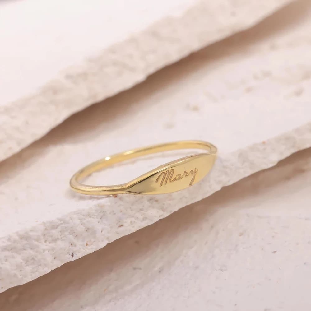 COOLTIME Dainty Engraved Name Stainless Steel Ring for Women Gold Color Personalized Minimalist Anniversary Couple Rings Gift
