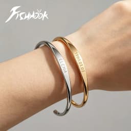 Couple Name Engrave Flat Bar Open Cuff Bangle Custom Personalized Bracelet Gift for Her Him Women Men Stainless Steel Jewelry