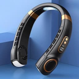 2026 Portable Neck Fan USB Handheld Mute LED Digital Display Leafless Mini Electric Colorful Atmosphere Lights 5th Gear