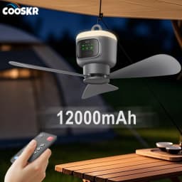 12000mAh Portable Ceiling Fans Outdoor Camping Fan Tent Air Circulator Cooler Rechargeable Electric Fan Remote Control LED Light